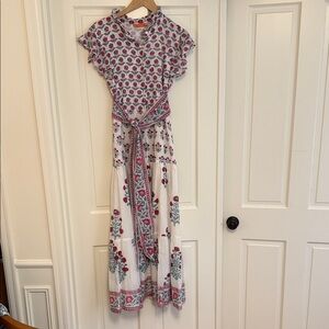 Oliphant White Maxi Dress with Pink & Green Floral Print